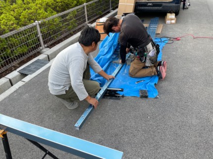 池田市の外構アルミ柱の加工