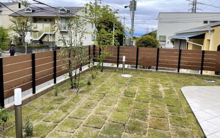 植えて間もない天然芝の庭